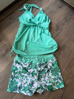 Mint Green Floral Tankini Set - Women Swim Bikini